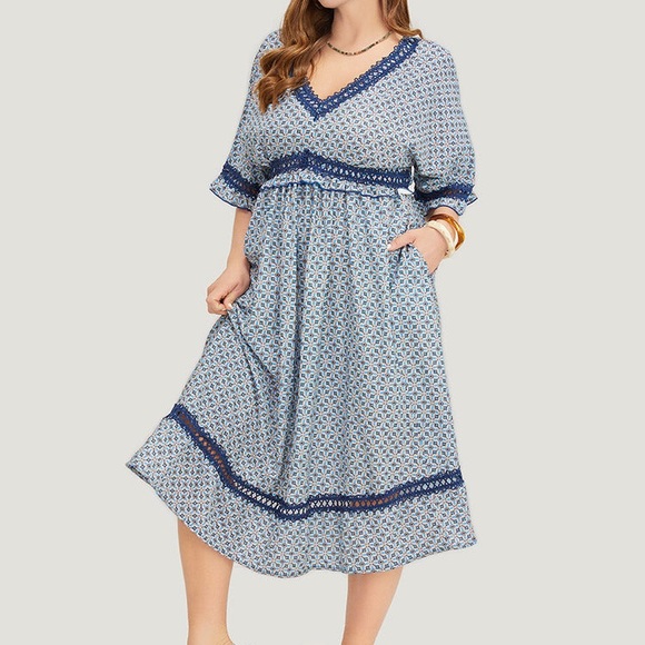 (A8) Bloomchic Bandana Dolman Sleeve Pockets Lace Ruffle Trim Dress, Sz 12, NWT - Picture 6 of 15